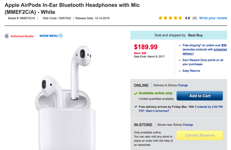 Apple&#39;s AirPods on Sale for $30 Off at $189.99 from Best Buy, Today Only [u] | iPhone in Canada Blog