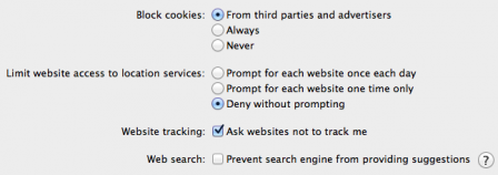 Safari Privacy settings