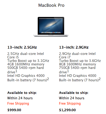 Apple education prices for macbook pro vs regular retina display vs non retina
