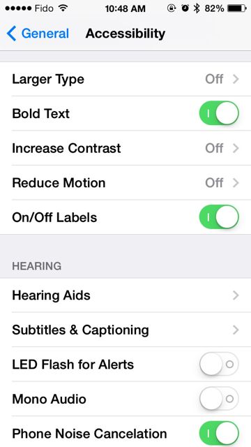 Accessibility on-off toggle