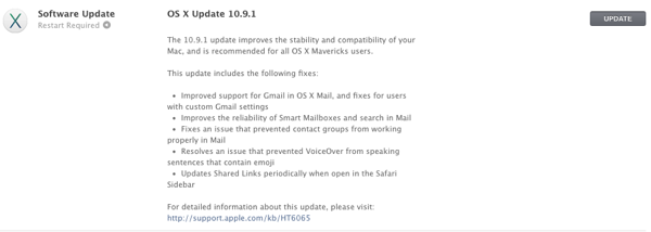 OS X 10 9 1 update