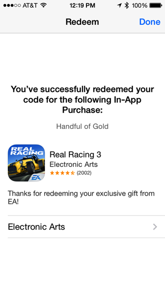 In app purchase promo code