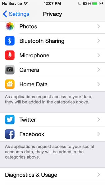 Home data privacy tab
