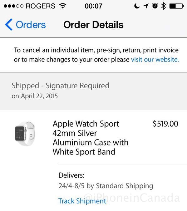 Apple watch shipped canada ups