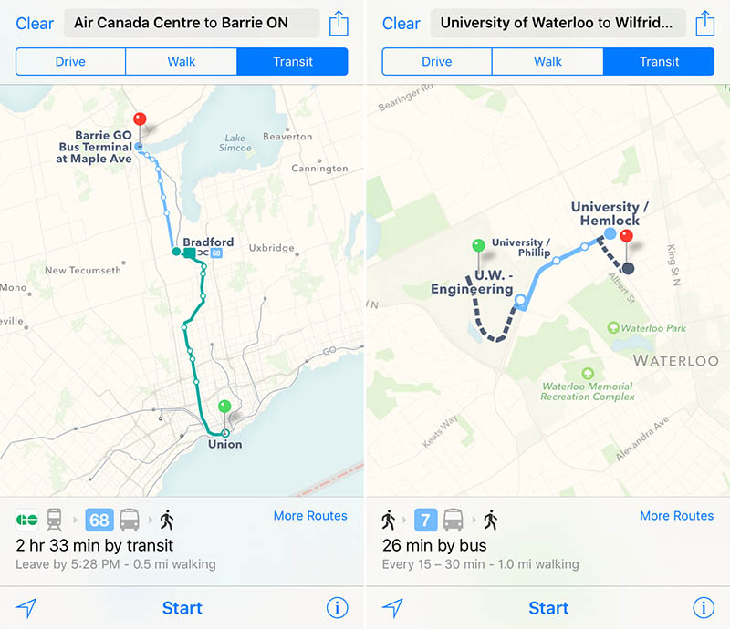 Apple Maps Transit Canada