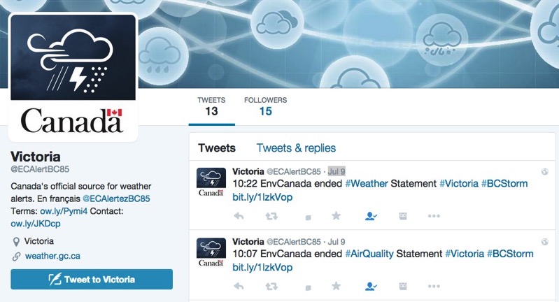 Environment Canada Twitter Weather Alerts Now Available for Over 830 ...