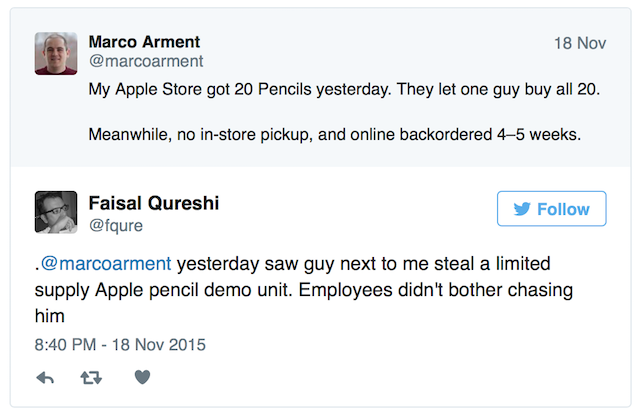 Apple Pencils Being Stolen from Apple Stores, Employees Not Bothered [u