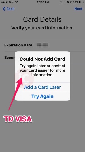 Adding a TD VISA to Apple Pay Now Gives a New Error Message [PIC ...
