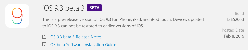 iOS 9.3 beta 3 download