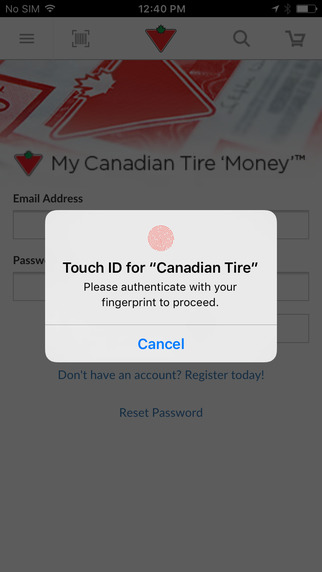 Canadian tire touch id