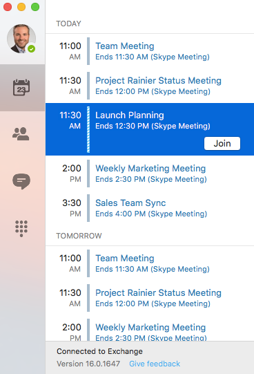 Skype for Business Mac Preview 1