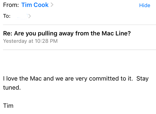 Tim cook mac email