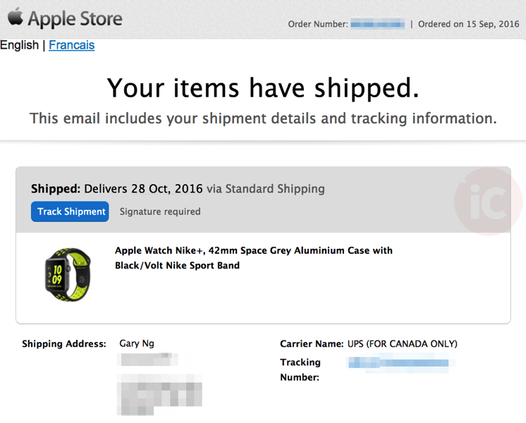 Apple watch nike+ shipped