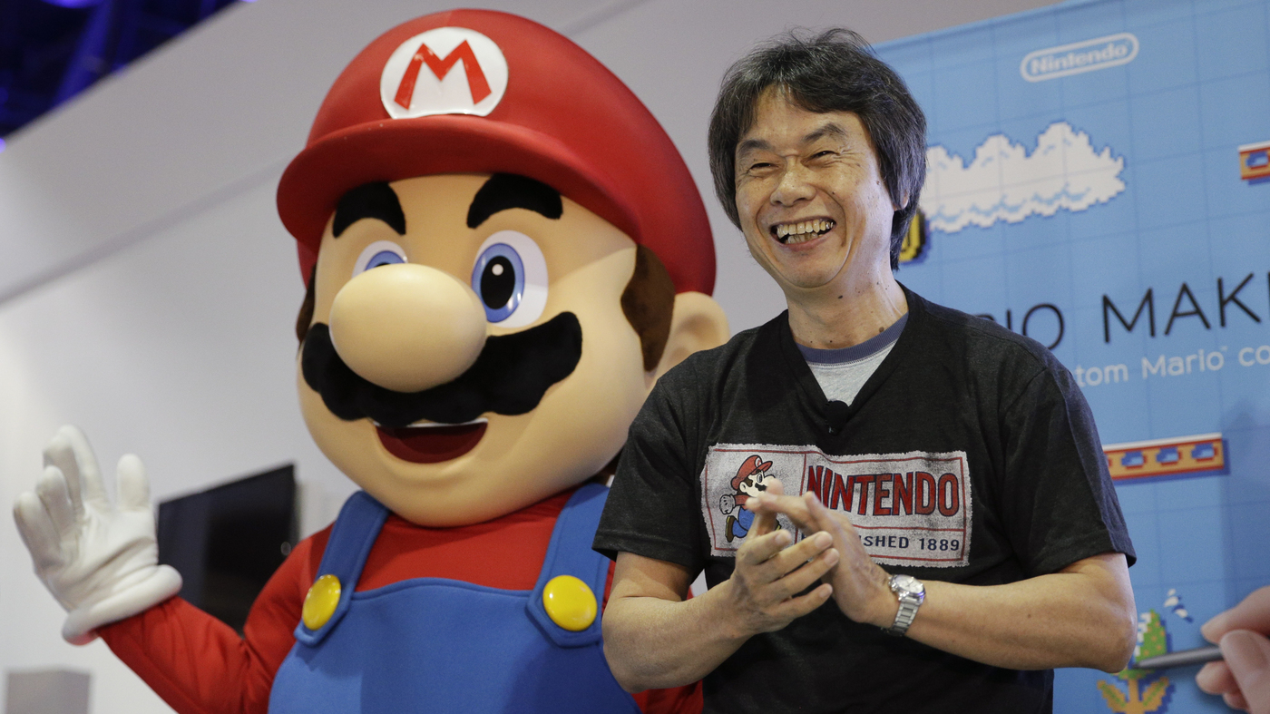 Video game designer Shigeru Miyamoto introduces Nintendo's Super Mario Maker at the Electronic Entertainment Expo in Los Angeles in 2014.
