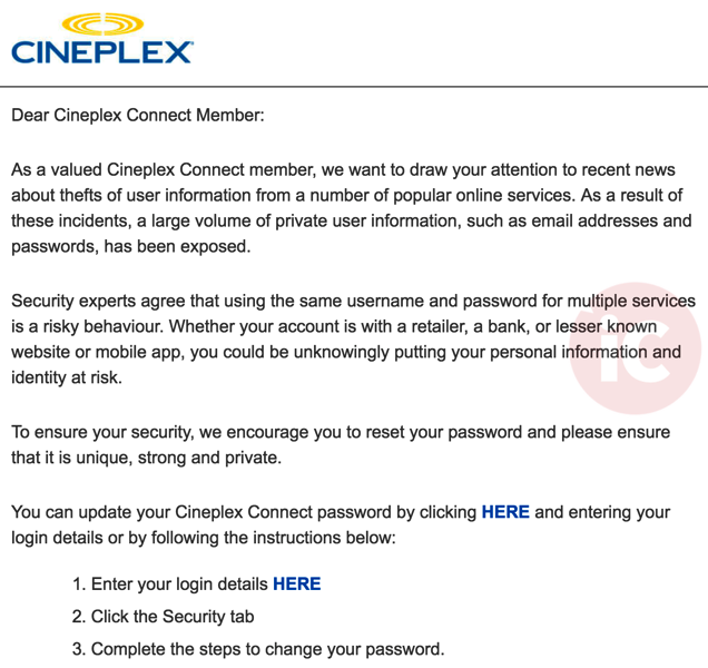 Cineplex password reset