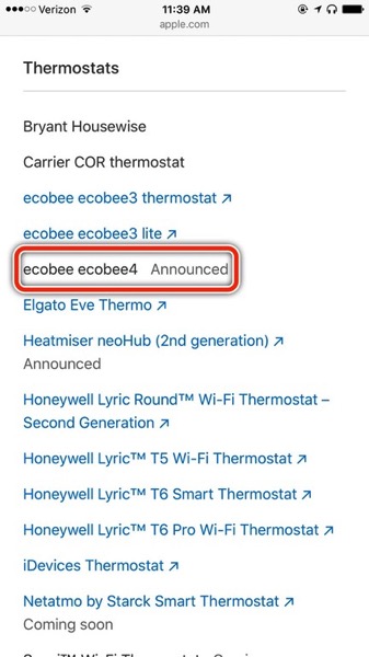 Ecobee4 homekit thermostat