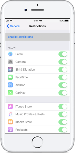 Iphone7 ios11 settings general restrictions enable