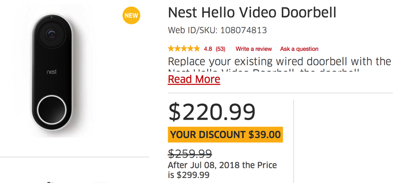 Nest hello sale 220 99