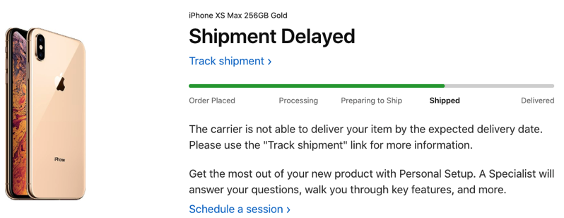 Iphone xs shipment delayed