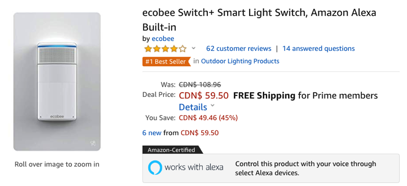 Ecobee switch+ smart light switch