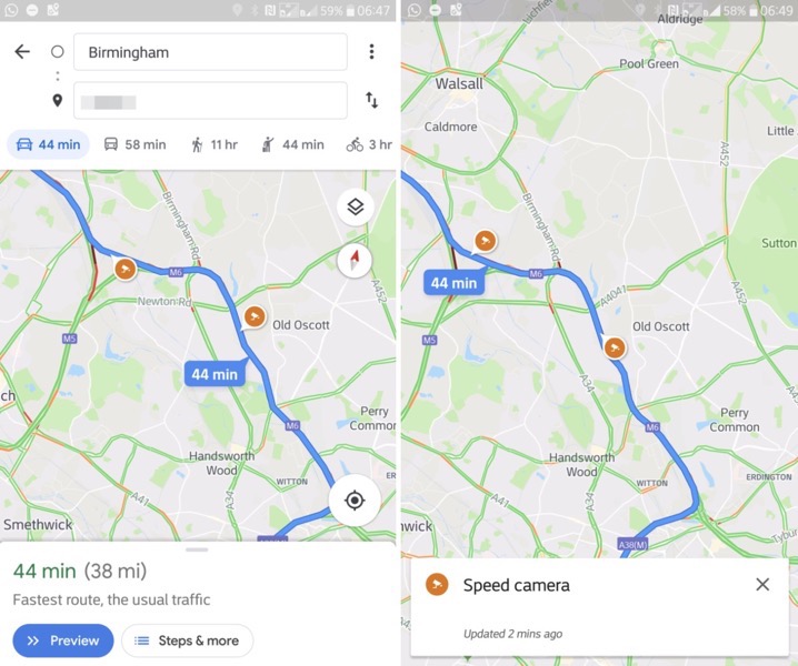 Google maps speed camera