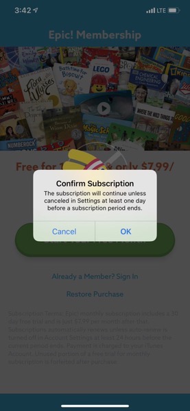 App store subscription confirm