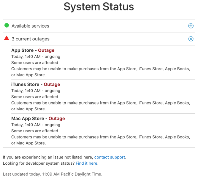 Apple system status outage
