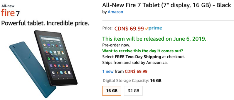 Fire 7 tablet canada amazon