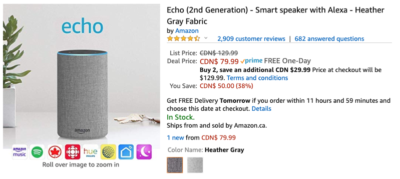 Echo smart speaker deal
