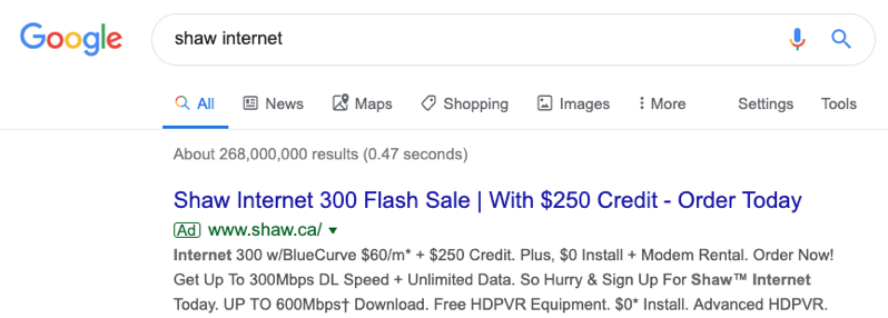 Shaw internet flash sale