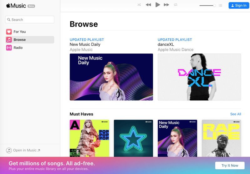 Apple music web beta