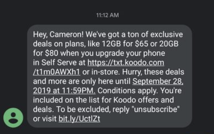 Koodo text offer