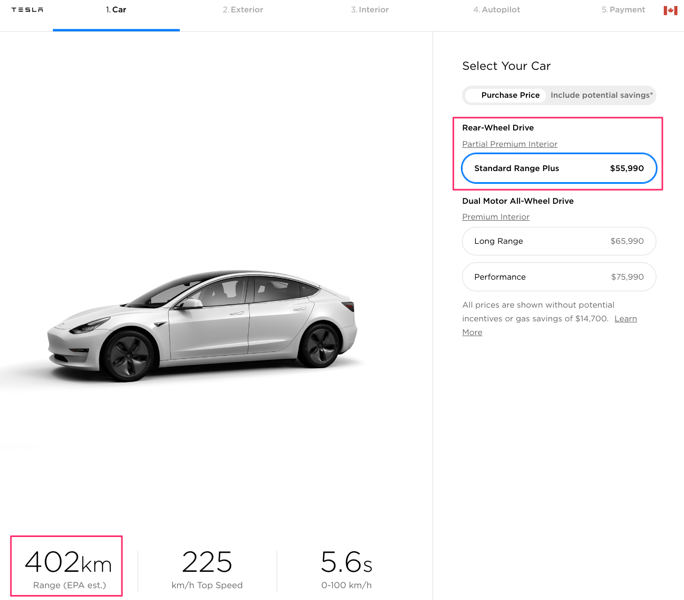 Tesla model 3 standard range plus