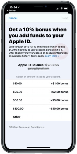 Apple ID 10 bonus