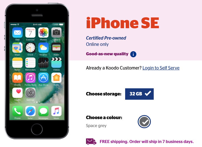 Iphone SE koodo certified pre owned
