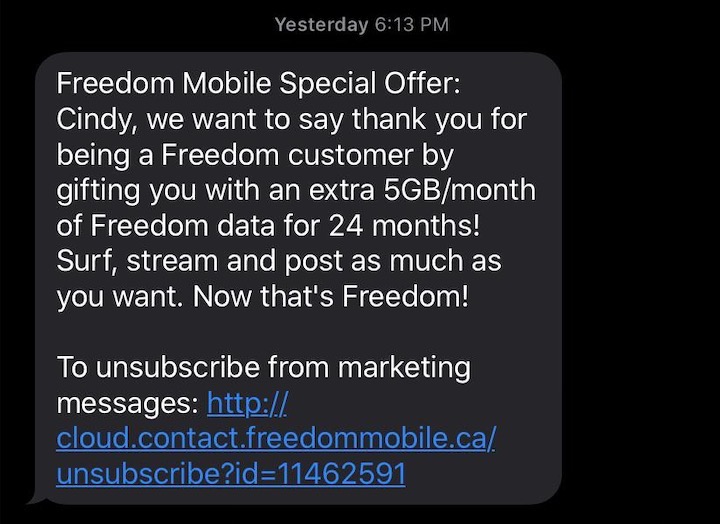 Freedom mobile special offer 5gb