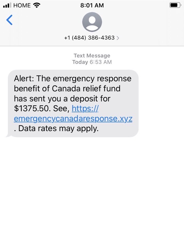 CERB canada text scam
