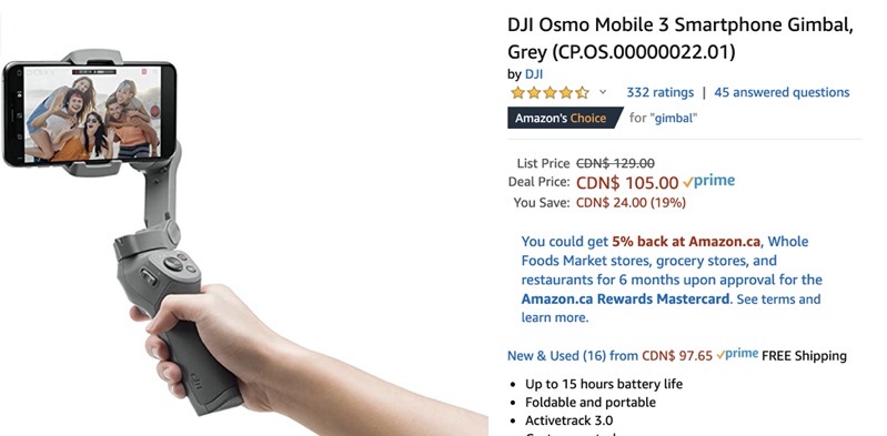 DJI osmo smartphone gimbal