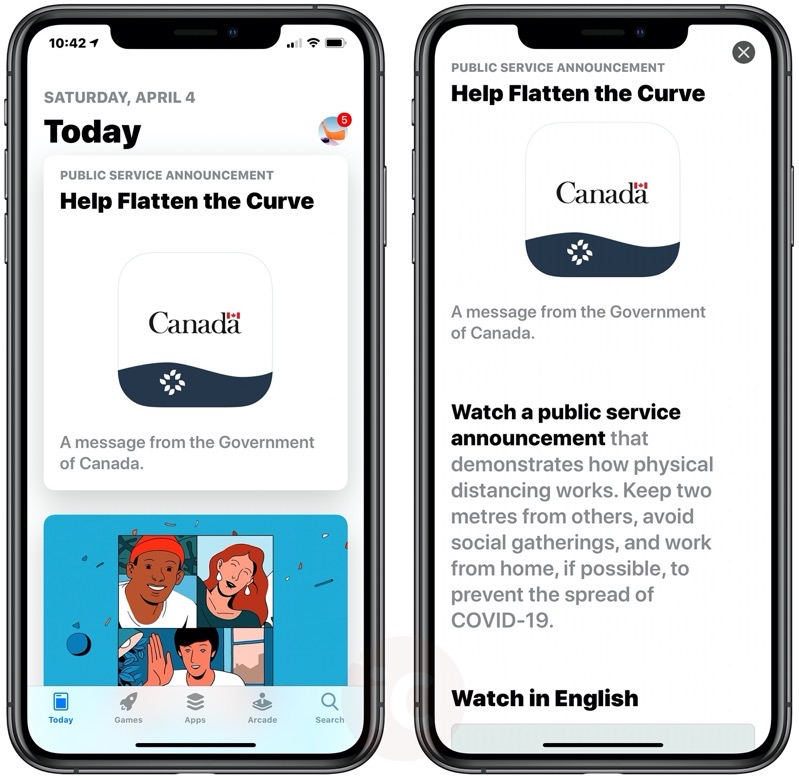 Government of Canada Message in the App Store: ‘Help Flatten the Curve
