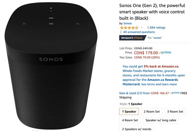 Sonos speaker sale amazon canada