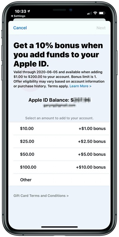 Apple id bonus 10