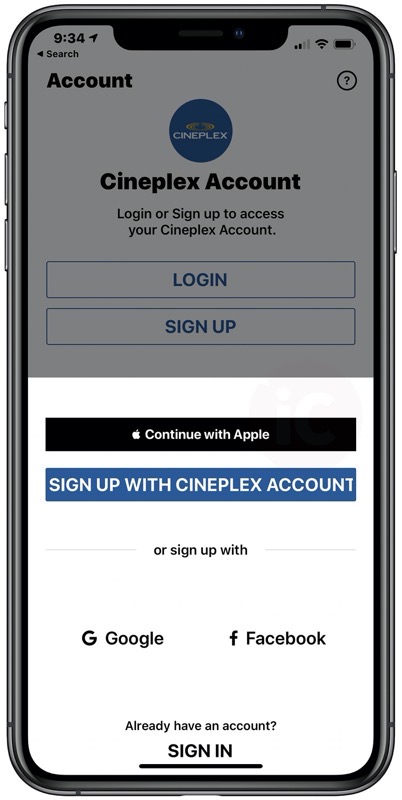 Cineplex sign in with apple