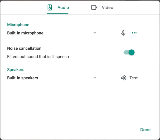 Google meet audio settings noise cancellation 2020