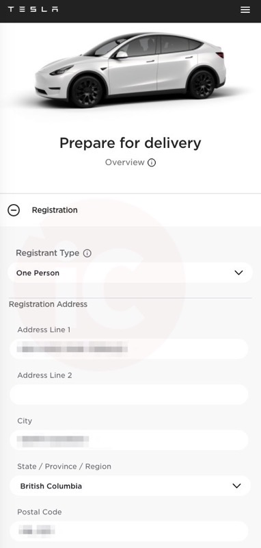 Tesla canada registration
