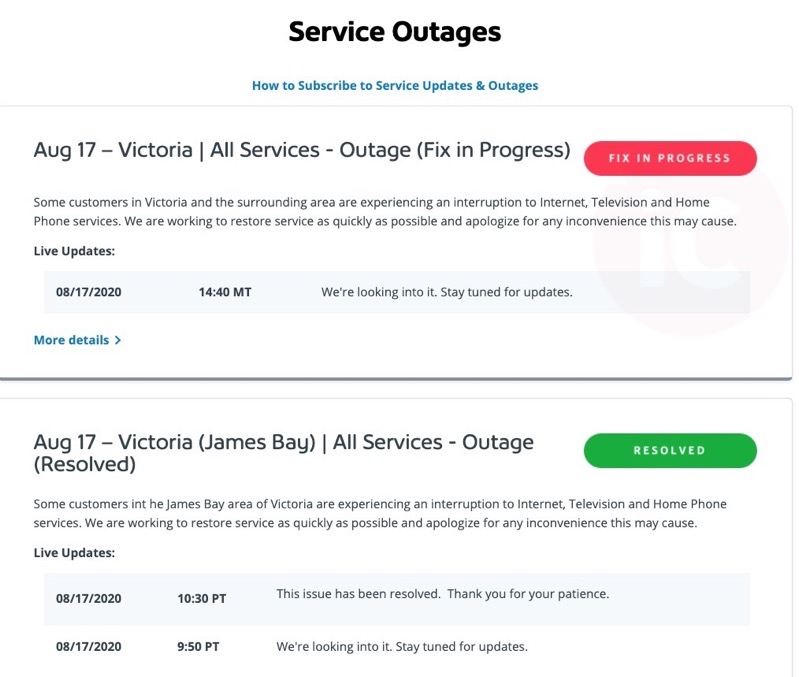 Shaw internet outage