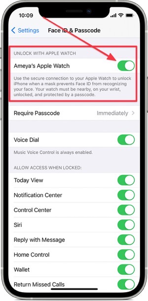 Ios14 iphone 12 pro settings face id and passcode unlock apple watch