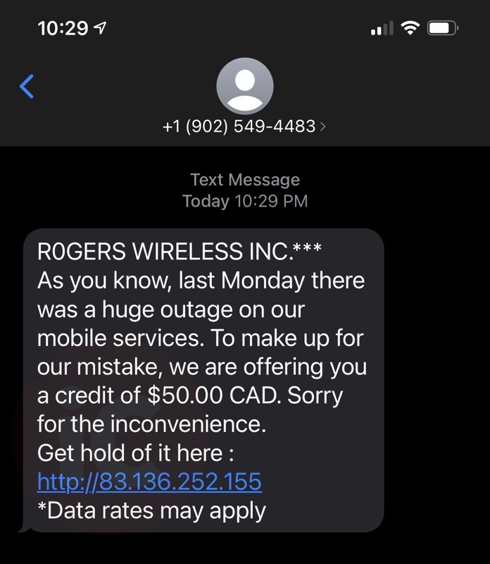 Rogers scam text