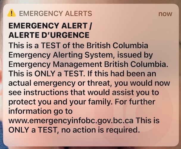 B.C Sends Surprise Emergency Wireless Alert Test to Cellphones [Update