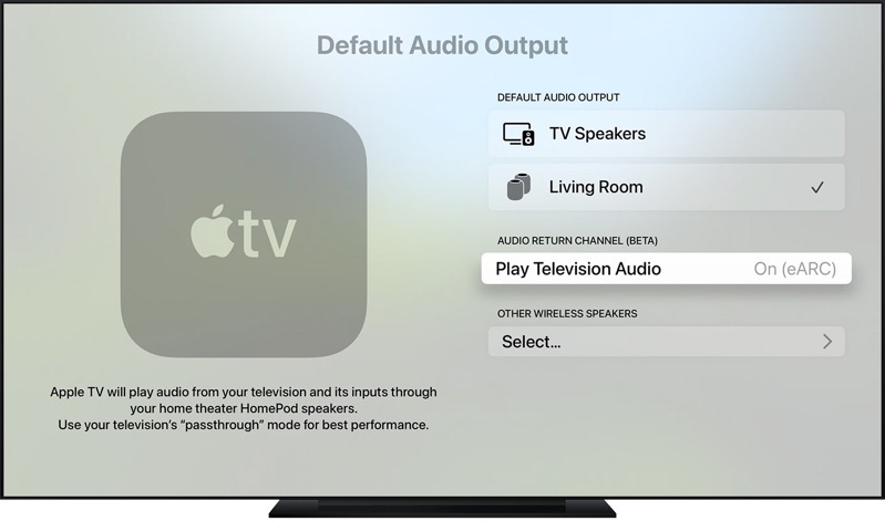 Tvos14 settings video audio default audio output homepod selected