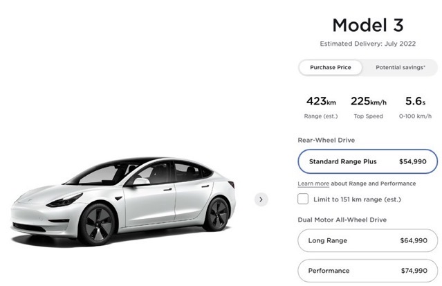 Model 3 price increase canada